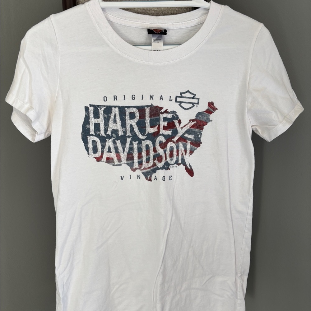 Harley-Davidson White and Red Graphic Tee